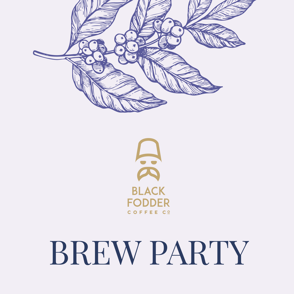 Black Fodder Coffee Co. brew party ticket.